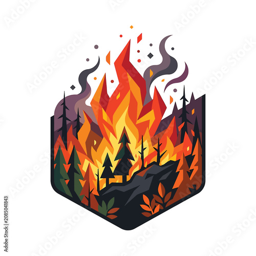 Canvas Print Burning Forest Fire Flames Illustration.