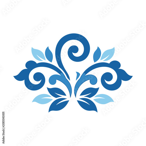 Blue floral ornamental swirl vector
