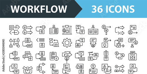 Fotografía Corporate workflow management linear icon bundle featuring thirty six editable s