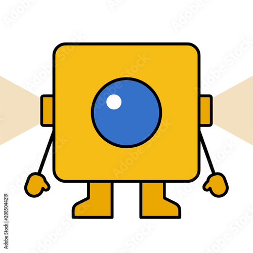 Yellow cartoon robot character with blue eye