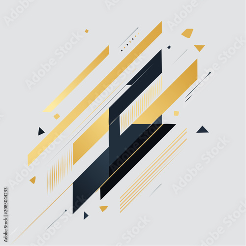 Abstract Geometric Design with Gold and Dark Blue Elements