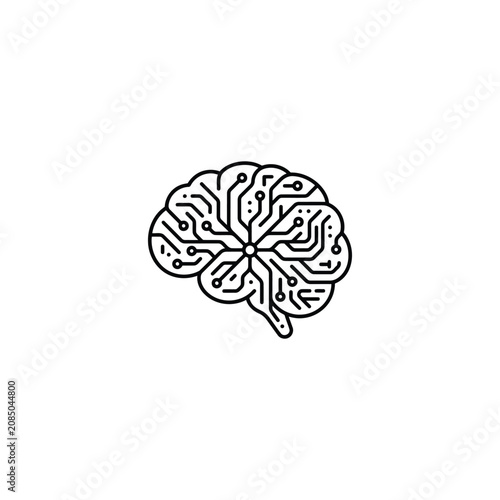 Circuit brain icon with black lines