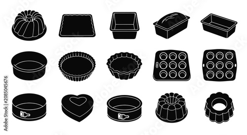 Photos Different types of baking pans and cake mold silhouettes.