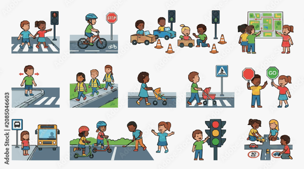Fototapeta premium Children Learning Traffic Safety Rules.