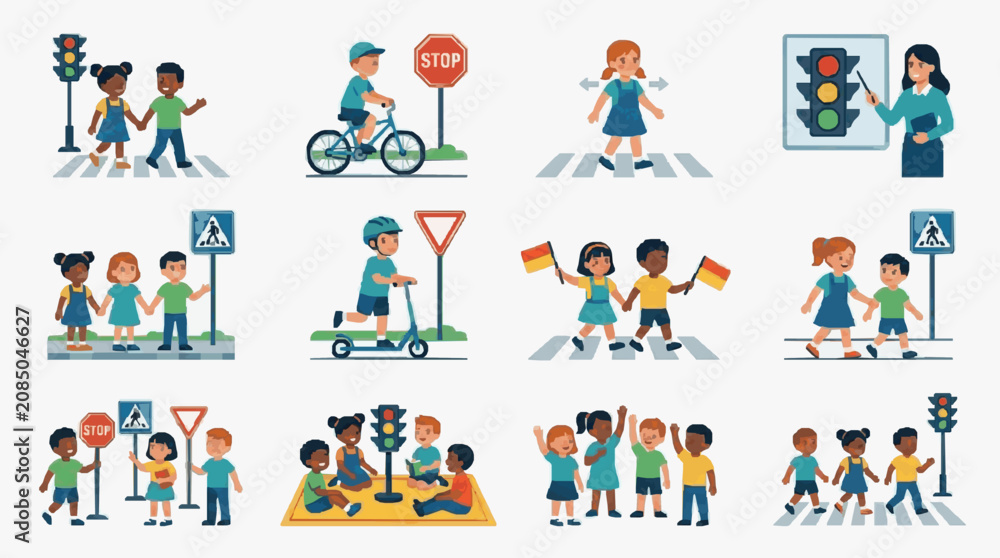 Fototapeta premium Children Learning Traffic Safety Rules.