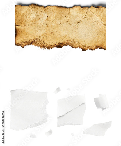 Canvastavla Collection of vintage torn and crumpled old paper sheets with aged grunge textur