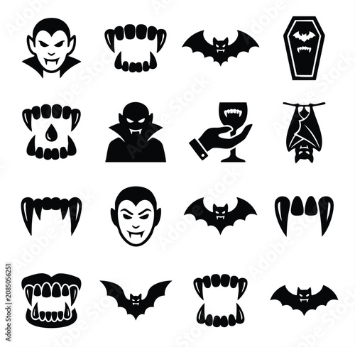 Konstfotografi Vampire and bat icon set for halloween design with halloween creature silhouette