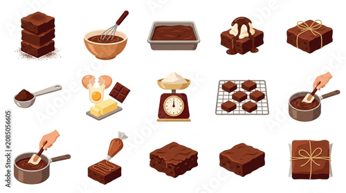 Delicious Chocolate Brownie Making Process and Finished Products Collection.