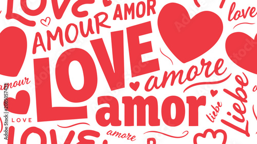 Bild auf Leinwand Red love words and hearts on white background for valentines day  romantic symbo