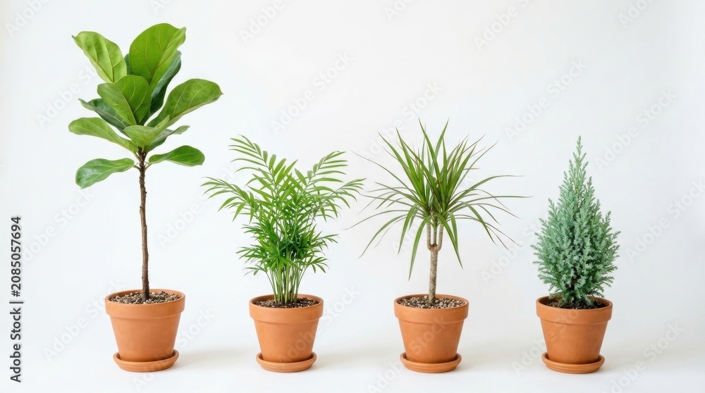 Fototapeta premium Variety of Healthy Plants in Row on White Atriplex canescens and Calligonum comosum set against