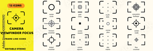 Konstfotografi Camera viewfinder focus vector icons set
