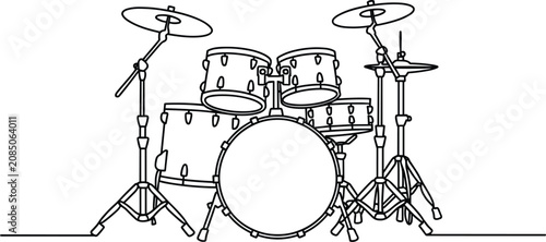 Konstfotografi Complete acoustic drum kit outline vector illustration including cymbals and har