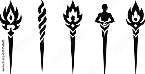 Tableau sur toile Fantasy magic wand and wizard staves black silhouettes set for roleplaying games