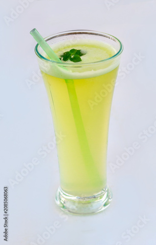 Fresh Green Lime Juice Drink with Mint Leaf and Straw