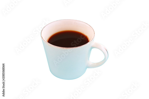 Black Coffee in a White Ceramic Mug Isolated on White Background