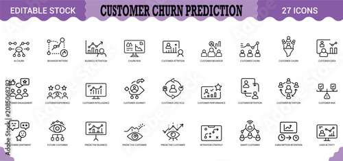 Foto PrintCustomer Churn Prediction Icon Set - 27 Editable Vector Icons for Retention Analytics & AI Forecasting