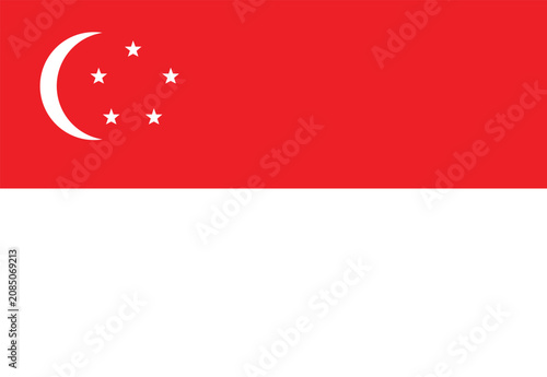 Bild auf Leinwand The national flag of Singapore, featuring horizontal bands of red and white, with a white crescent moon and five white stars arranged in a circle in the upper-left red section