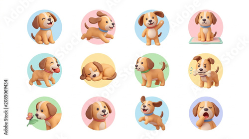 Quadro su tela Collection of Adorable Cartoon Puppies in Various Poses and Expressions
