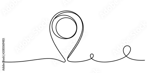 Continuous single line drawing of a location map pin marker icon