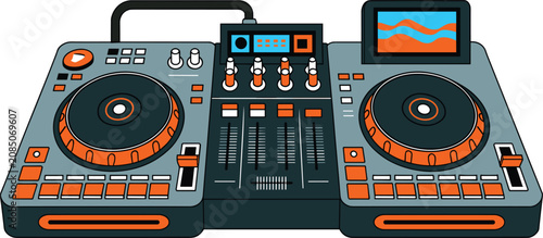 Photos Modern electronic DJ controller mixer deck hardware equipment with jog wheels an
