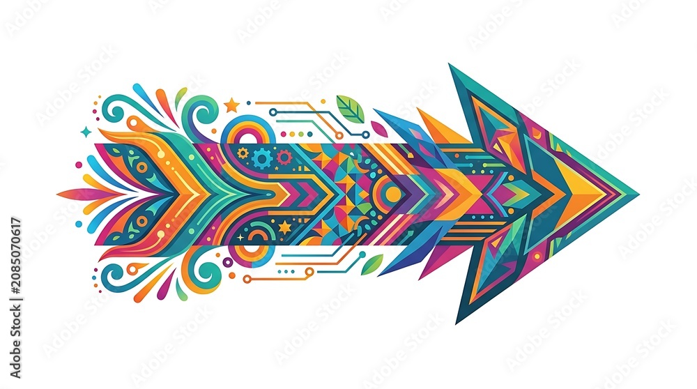 Obraz premium Colorful abstract arrow shape with geometric and organic elements