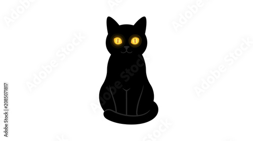 Fotografie Happy Holloween day 2026 Black cat, feline icon, yellow eyes, simple vector, pet