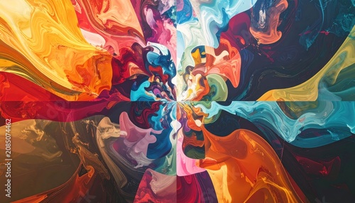 Vibrant abstract art with swirling colors and dynamic energy.