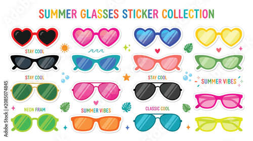 Colorful Summer Glasses Sticker Collection.