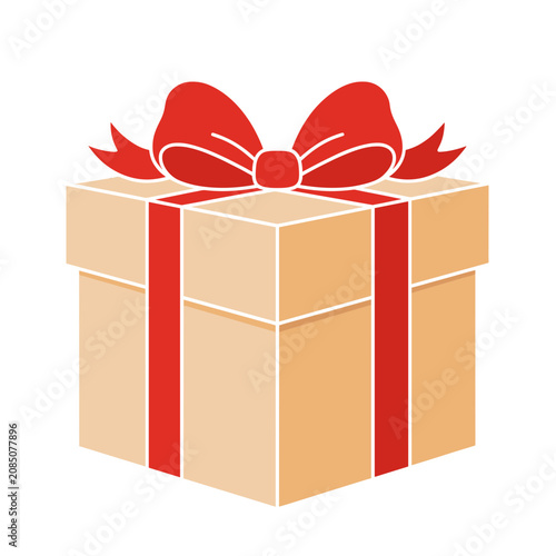 Flat vector illustration of a gift box with red bow