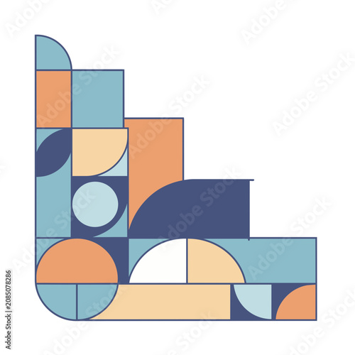 Abstract geometric staircase pattern with circles and rectangles
