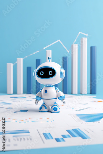 AI Robot Reviewing Business Analytics Dashboard in Office