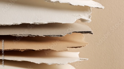 Textures of torn paper layers in neutral tones.