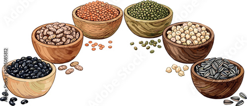 Fényképezés Healthy Legumes and Seeds Collection with Lentils Chickpeas Mung Beans Black Bea