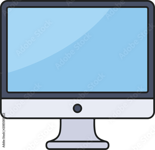 Flat style illustration of a modern desktop computer monitor on a stand for office and home technology use