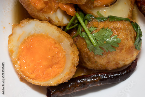 Fotografie Close-Up of Thai Son-in-Law Eggs (Kai Look Koei), Traditional Sweet and Savory D