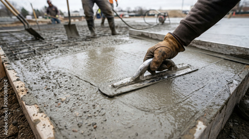 Smoothing Concrete with Trowel on Construction Site