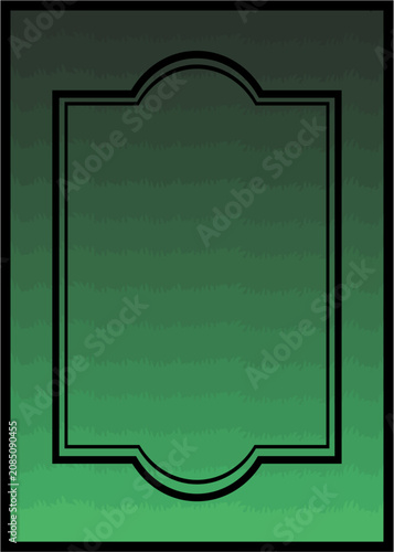 An elegant black vintage frame with a curved top and bottom border set against a textured, dark-to-light green gradient background in image 