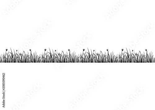 Minimalist black grass silhouette border on a clean white background, featuring delicate wild blades and natural texture, ideal as a decorative design element or seamless graphic.
