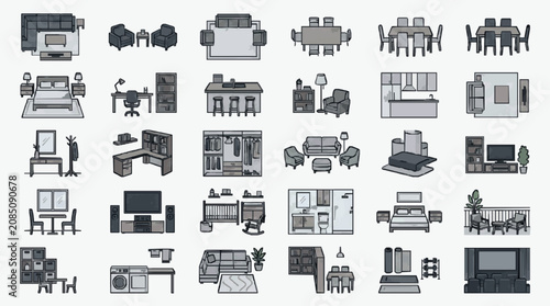 фотографія Clean Minimalist Black and White Line Drawing Icons of Modern Furniture and Home