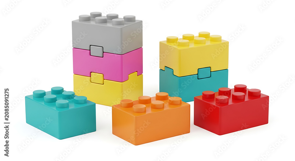 Fototapeta premium Colorful lego blocks stacked as smiling faces