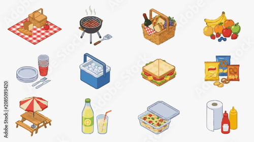 Fotografie Summer Picnic Essentials and Snacks.