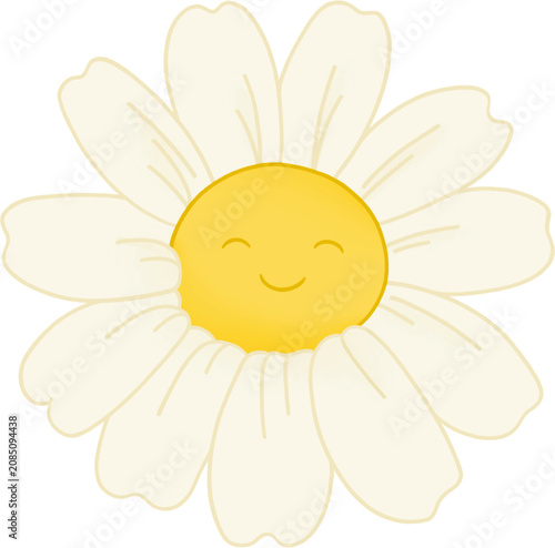 Illustrated Daisy Flower with Smiling Face Isolated