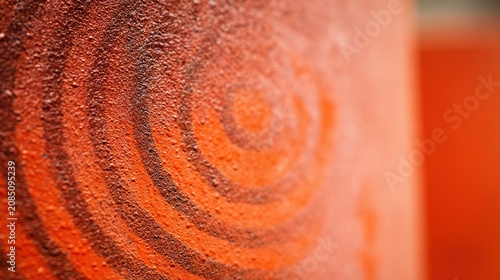 abrasion. Close-up of a painted metal surface with a spiral scratch revealing the metallic layer beneath. safety posters.