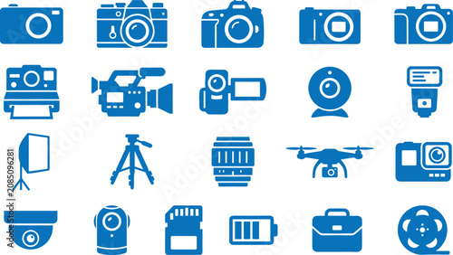 Fotografía Diverse collection of modern photography and videography equipment icons in a cl