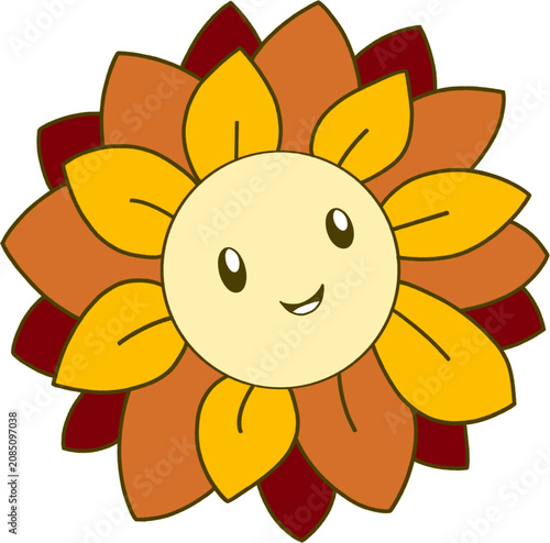Cartoon Sunflower with Smiling Face Isolated