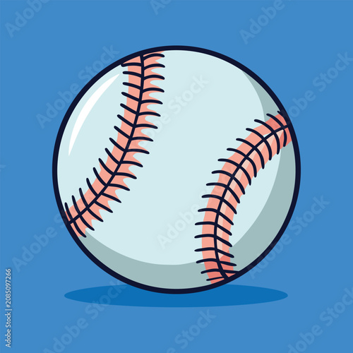 Konstfotografi Baseball ball with red stitches vector illustration isolated on blue background