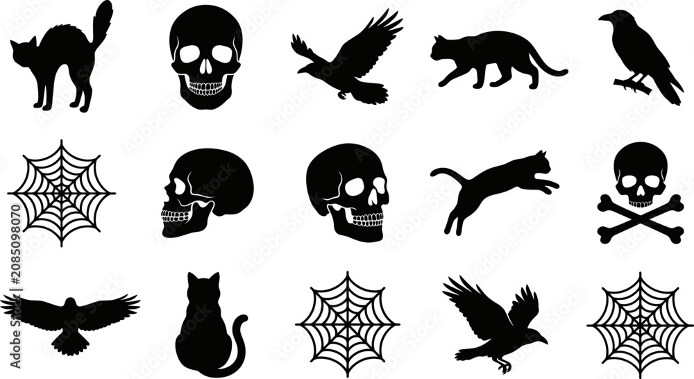 Fototapeta premium Halloween silhouette icons set