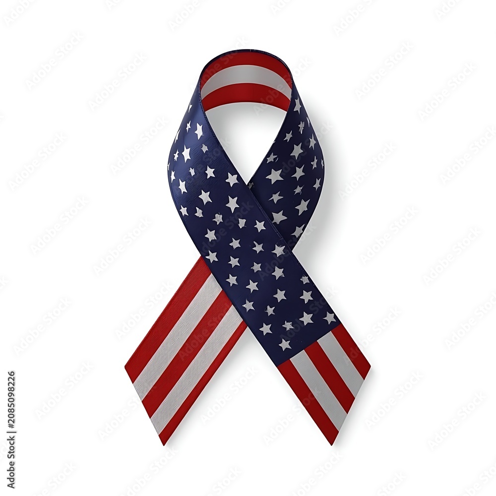 Obraz premium Hanging American flag ribbon, patriotic symbol isolated on white background