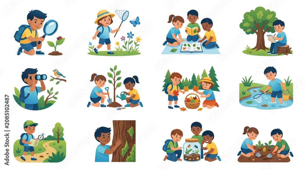 Fototapeta premium Children Exploring Nature and Science Outdoors.