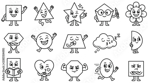Canvas-taulu Cartoon geometric shapes with happy faces and legs collection.